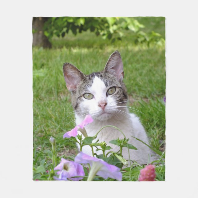 Kattunge i blomsterfilten fleecefilt (Framsidan)