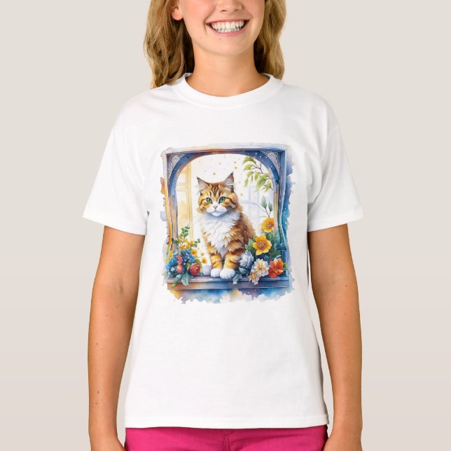 Kattunge i blomsterfönstret t shirt (Framsida)