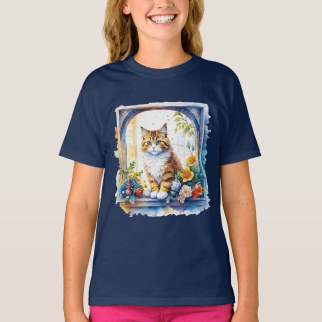 Kattunge i blomsterfönstret t shirt (Framsida)
