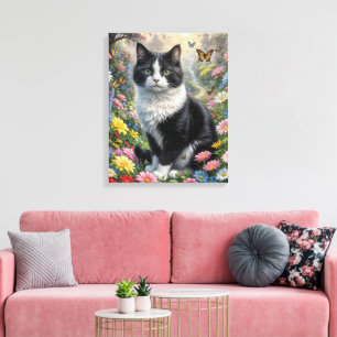 Kattunge i blomsterträdgården canvastryck