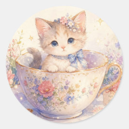 Kattunge i en blomsterdekal sticker runt klistermärke