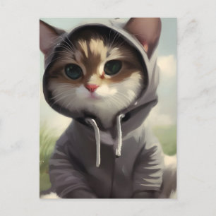 Kattunge i en hoodie vykort