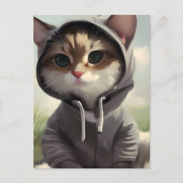 Kattunge i en hoodie vykort (Framsida)