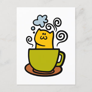 Kattunge i en kaffekopp vykort