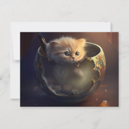 Kattunge i en trasig tekopp - Katt vykort