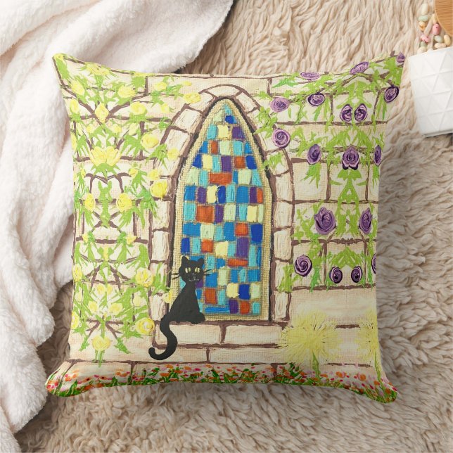 Kattunge i ett fönster kudde (Filt)