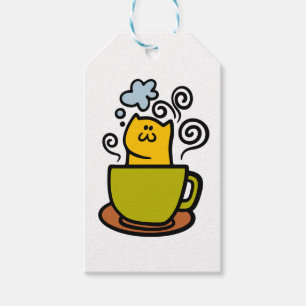 Kattunge i ett kaffe kopp presentetikett