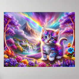 Kattunge i ett surrealistiskt Fantasy Liggande Poster
