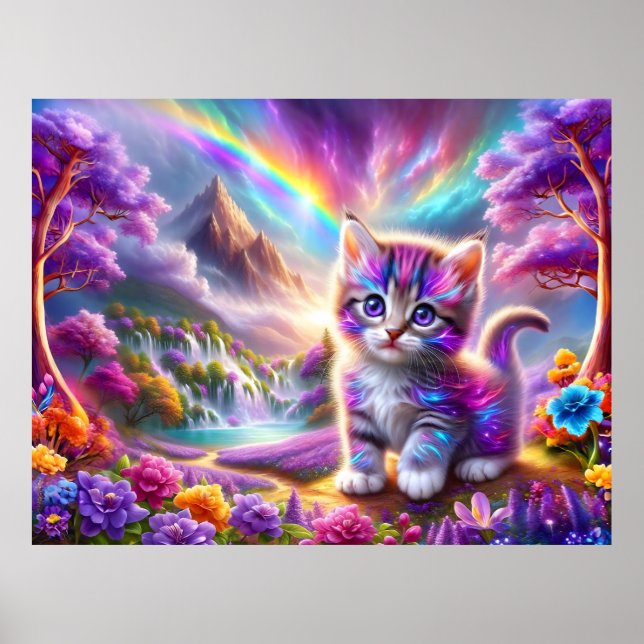 Kattunge i ett surrealistiskt Fantasy Liggande Poster (Framsidan)