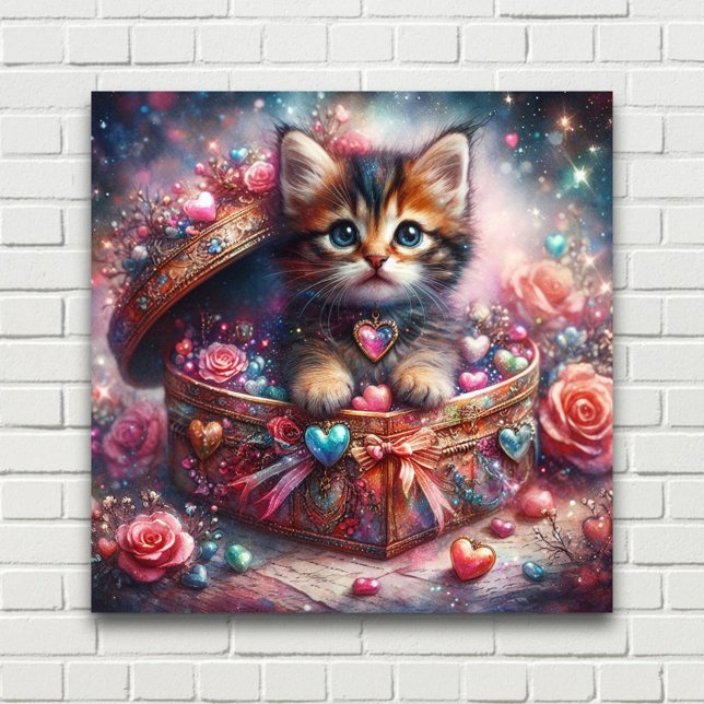 Kattunge i hjärtboxen med blommor poster (Skapare uppladdad)