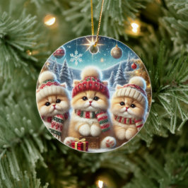 Kattunge i juldekretet och Snö Julgransprydnad Keramik