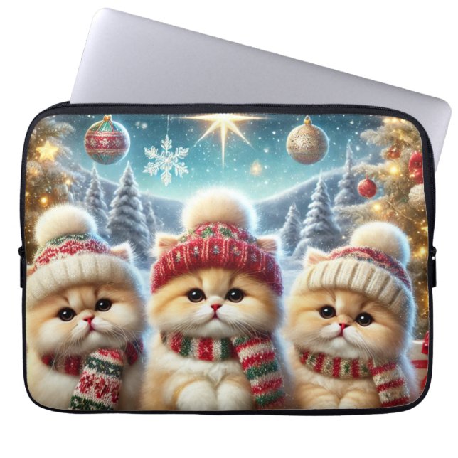 Kattunge i juldekretet och Snö Laptop Fodral (Framsidan)
