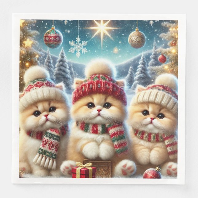 Kattunge i juldekretet och Snö Pappersservett (Framsida)