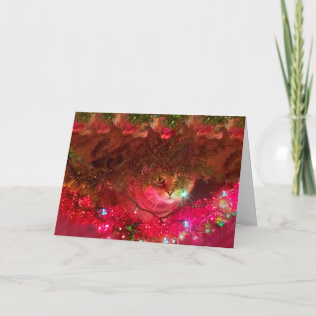 KATTUNGE i JULGRAN Helgkort (Framsida)