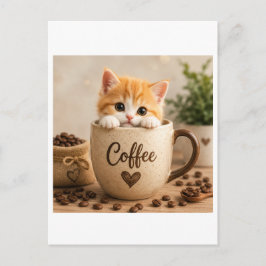 Kattunge i kaffekopp charm inbjudan vykort