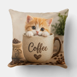 Kattunge i kaffekopp charm kudde