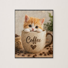 Kattunge i kaffekopp charm pussel