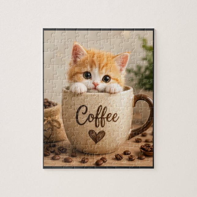 Kattunge i kaffekopp charm pussel (Vertikal)