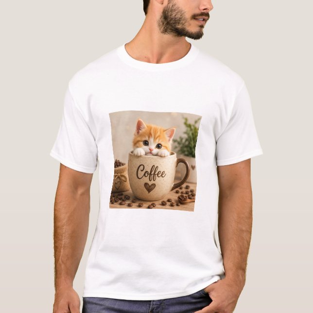 Kattunge i kaffekopp charm t shirt (Framsida)