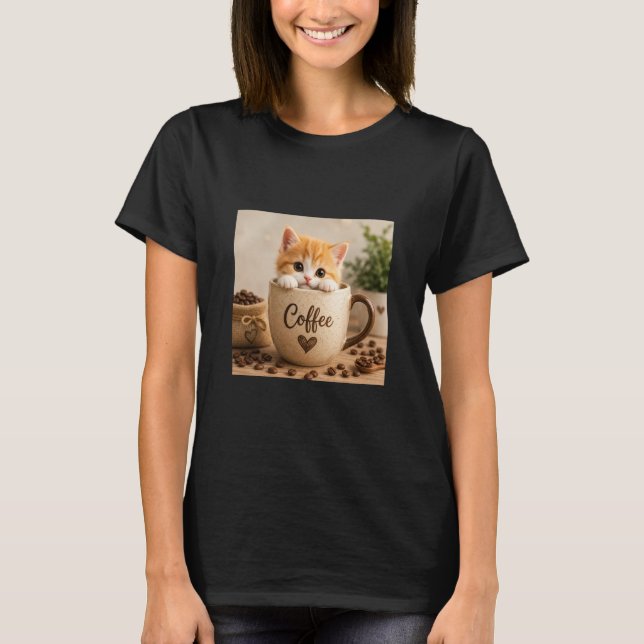 Kattunge i kaffekopp charm t shirt (Framsida)