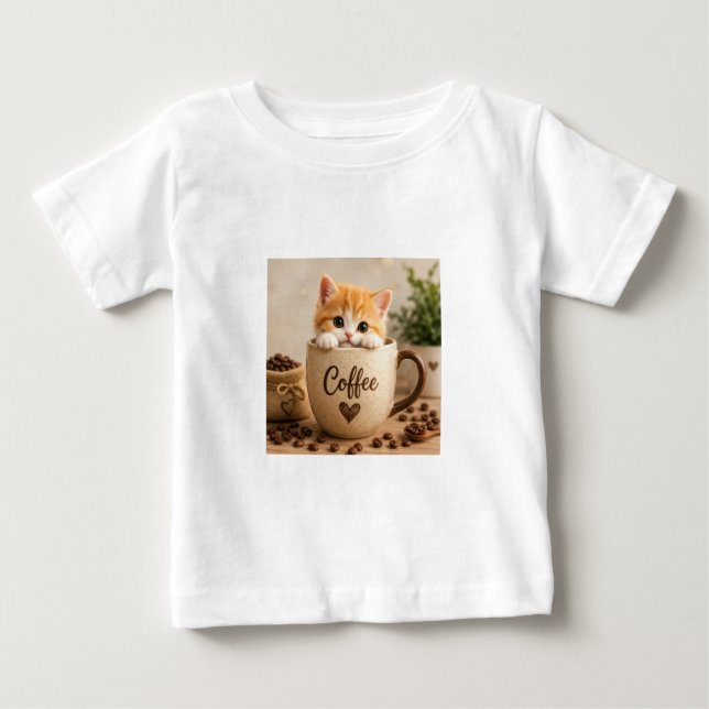 Kattunge i kaffekopp charm t shirt (Framsida)