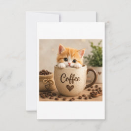 Kattunge i kaffekopp charm tack kort
