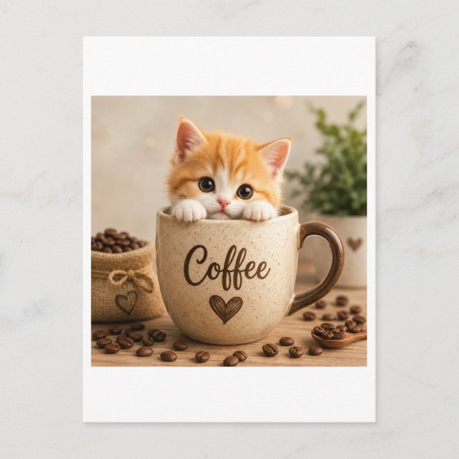 Kattunge i kaffekopp charm vykort (Framsida)
