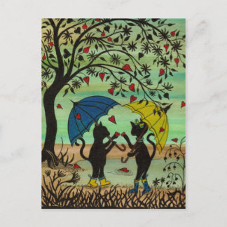 Kattunge i Kärlek, en regn dusch av hjärtan-postko Vykort