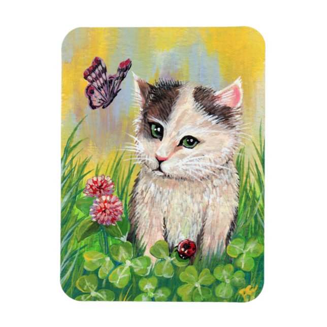 Kattunge i Klöver Patch Magnet (Vertikal)