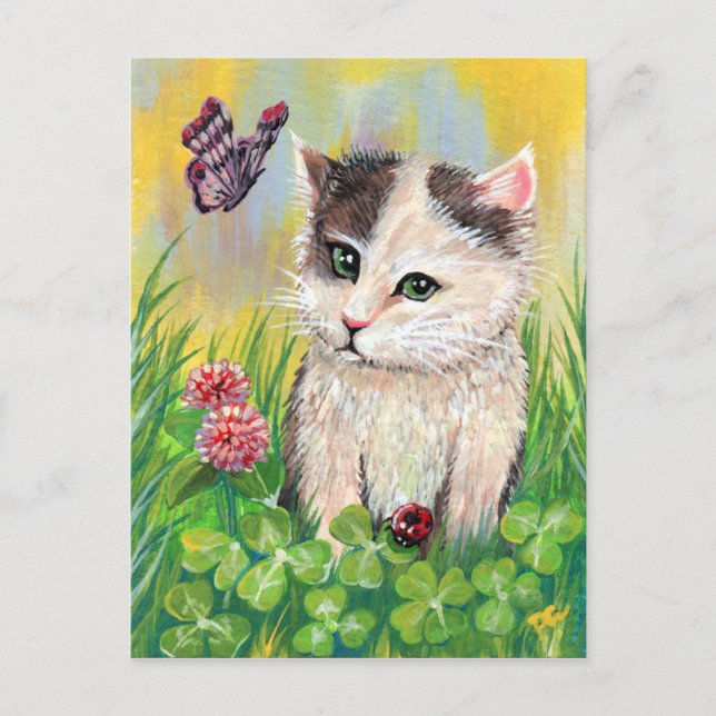 Kattunge i Klöver Patch Vykort (Framsida)