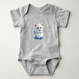 Kattunge i kopp blå blommor baby bodysuit t shirt