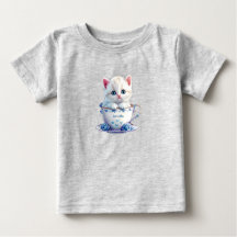 Kattunge i kopp blå blommor Baby T-Shirt