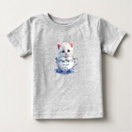 Kattunge i kopp blå blommor Baby T-Shirt