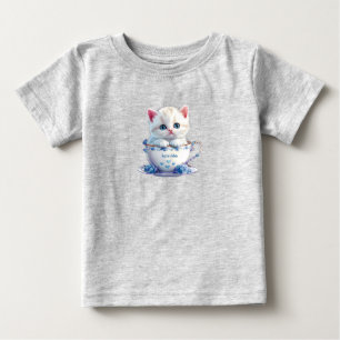 Kattunge i kopp blå blommor Baby T-Shirt