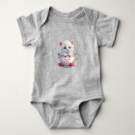Kattunge i kopp rosa blommor baby bodysuit t shirt