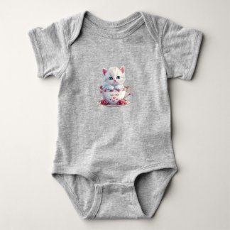 Kattunge i kopp rosa blommor baby bodysuit t shirt