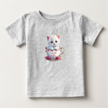 Kattunge i kopp rosa blommor baby t-shirt