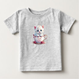 Kattunge i kopp rosa blommor baby t-shirt