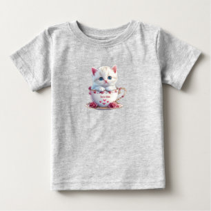 Kattunge i kopp rosa blommor baby t-shirt