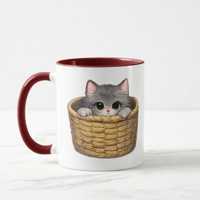 Kattunge i korg-mugg mugg (Vänster)