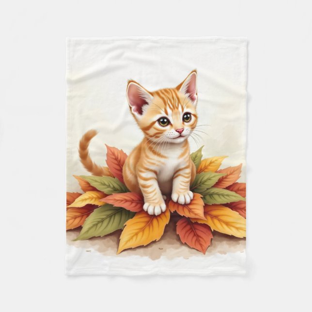 Kattunge i lövhög Mysig filt (Framsidan)