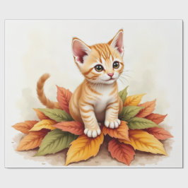 Kattunge i lövhög Presentpapper