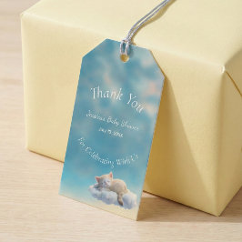 Kattunge i molnen baby shower presentetikett