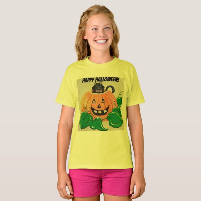 Kattunge i Pumpkin Halloween T-Shirt (Hel framsida)