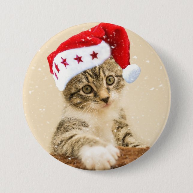 Kattunge i Santa Hat Button Knapp (Framsida)