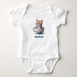 Kattunge i tekopp med rosa blommig konst, t shirt