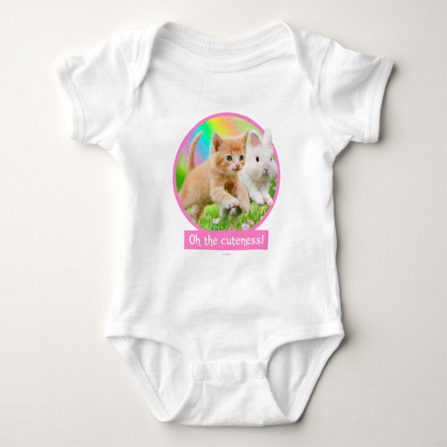 Kattunge & kanin med regnbågen t shirt (Framsida)