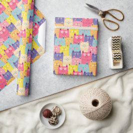 Kattunge Kat Gift Wrapping Papper - Katt - Pastell Presentpapper