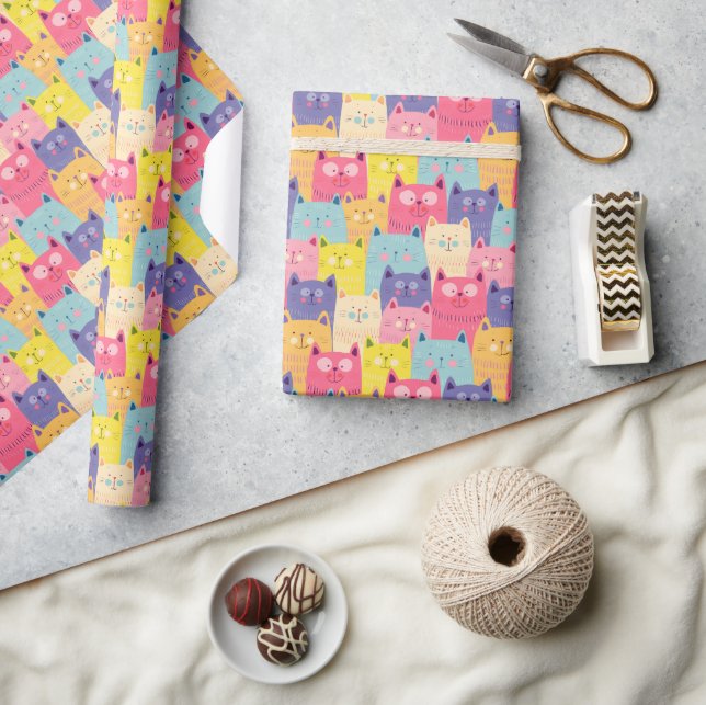 Kattunge Kat Gift Wrapping Papper - Katt - Pastell Presentpapper (Hantverk)