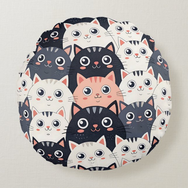 Kattunge Kat Kaleidoscope Rund Kudde (Framsidan)